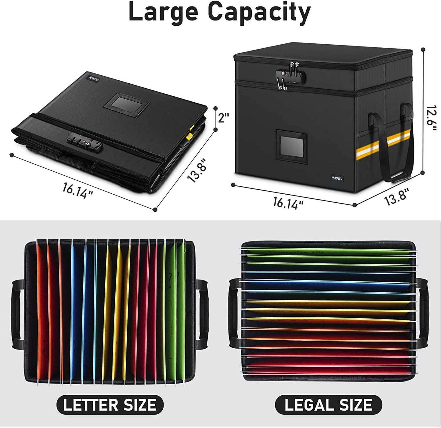 Fireproof Document Box, with Lock, 2 Layer Water-resistant Organizer, Portable