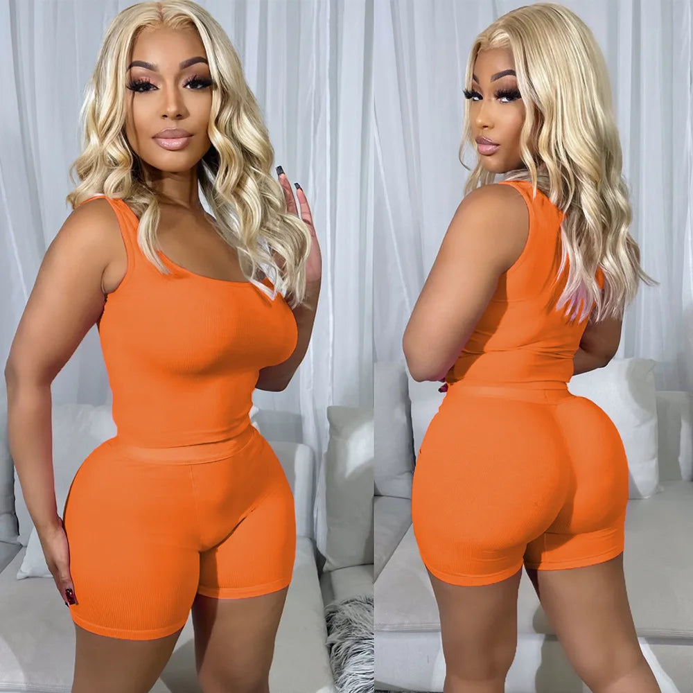 New Fashion Solid 2 Piece Jogger Sets for Women Summer