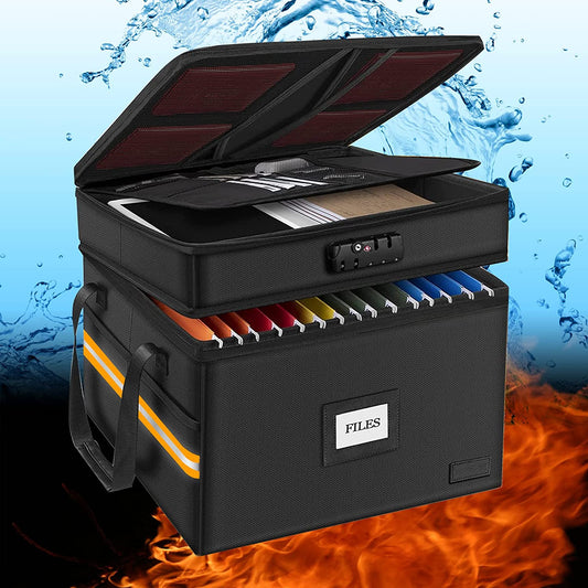 Fireproof Document Box, with Lock, 2 Layer Water-resistant Organizer, Portable