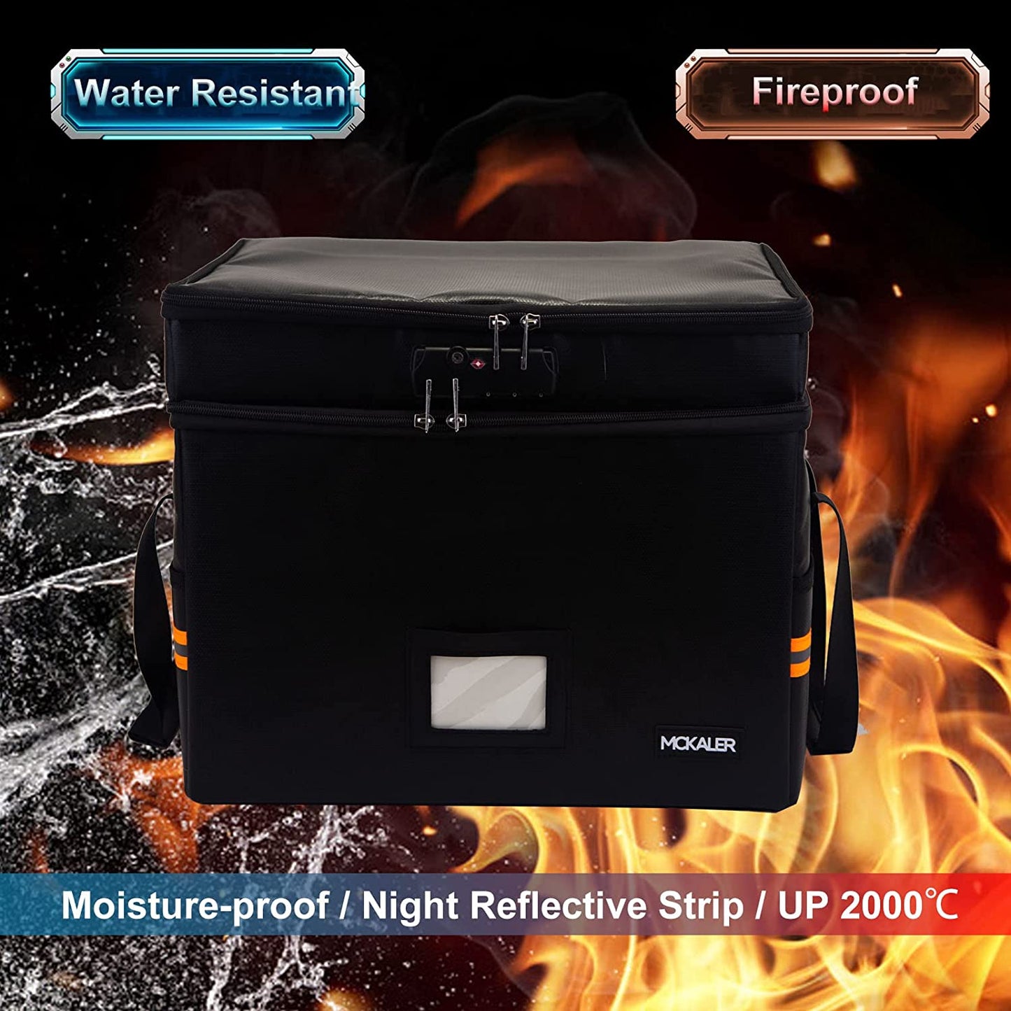 Fireproof Document Box, with Lock, 2 Layer Water-resistant Organizer, Portable