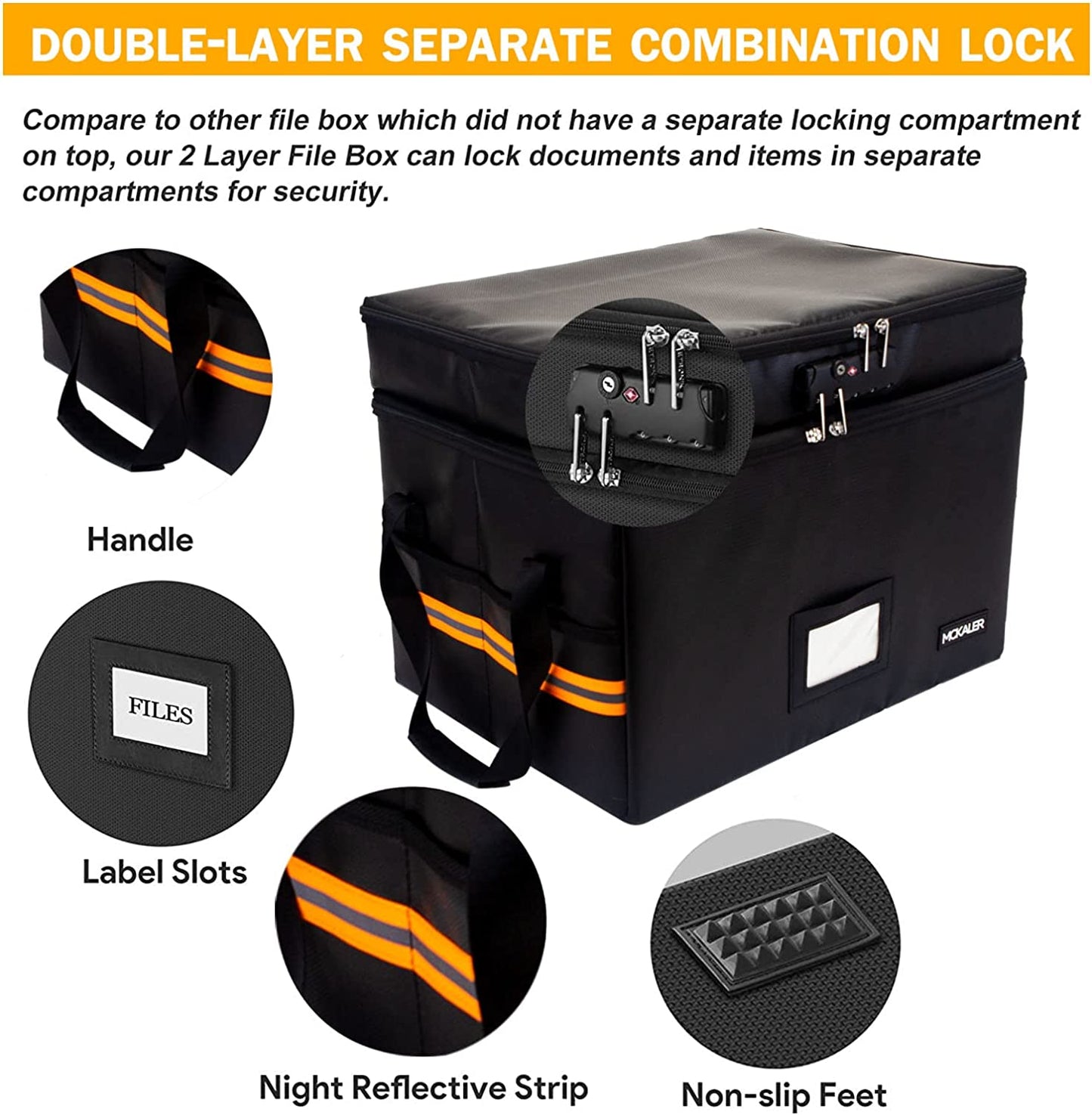 Fireproof Document Box, with Lock, 2 Layer Water-resistant Organizer, Portable