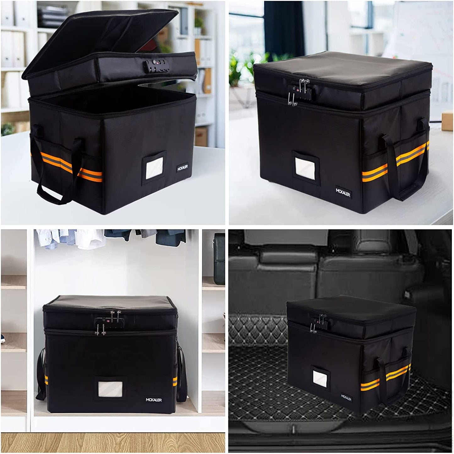 Fireproof Document Box, with Lock, 2 Layer Water-resistant Organizer, Portable