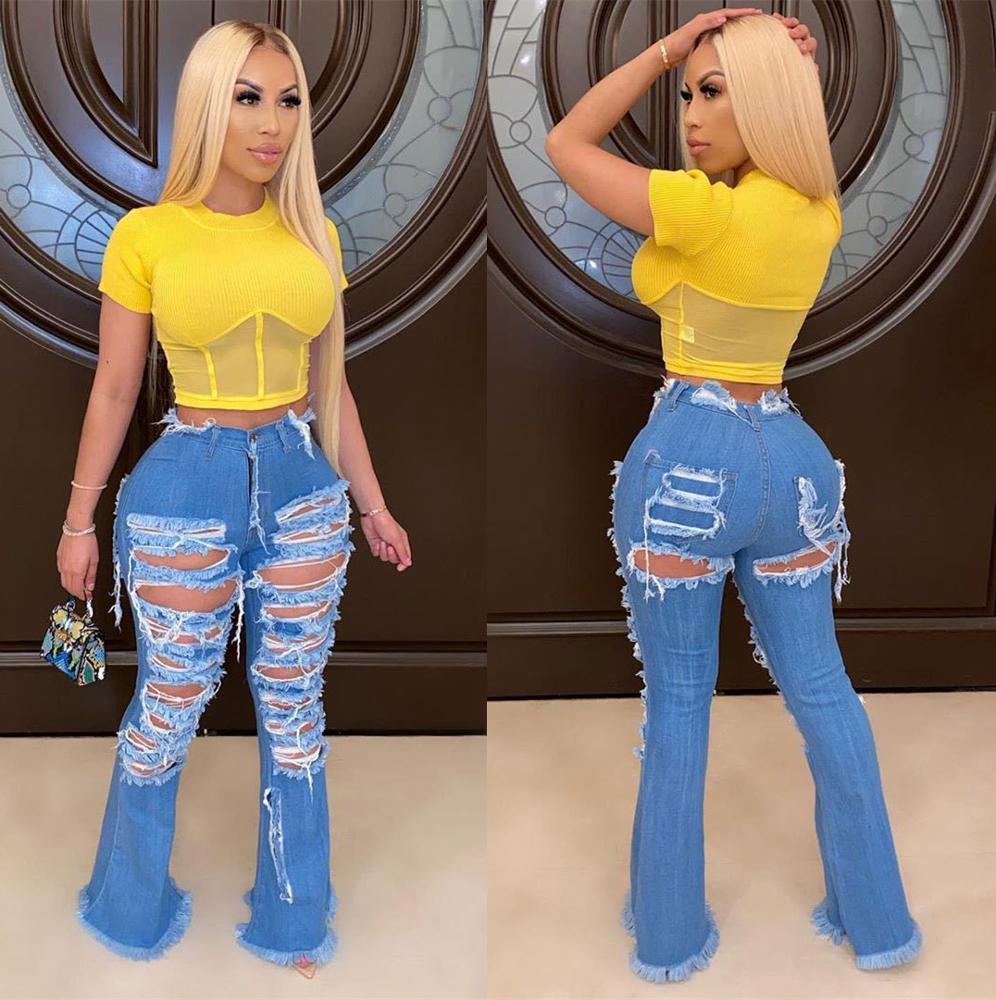 Wide Leg Ripped Street Trend Bell Bottom Denim Jeans Women