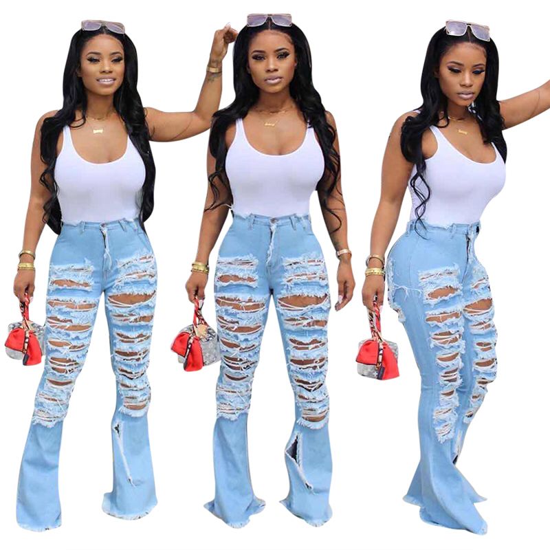 Wide Leg Ripped Street Trend Bell Bottom Denim Jeans Women